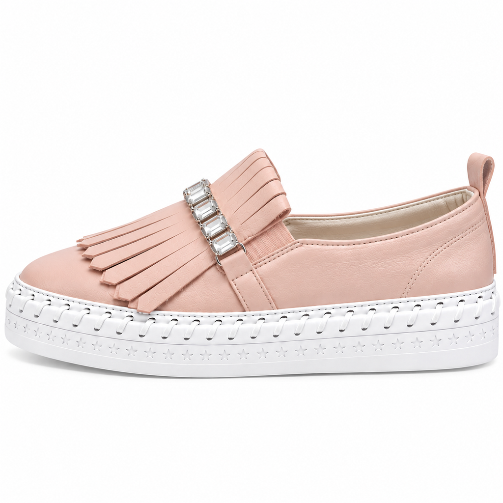 Lavish Collective Fringe Detail Leather Loafer — Blush