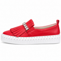 Lavish Collective Fringe Detail Leather Loafer — Red