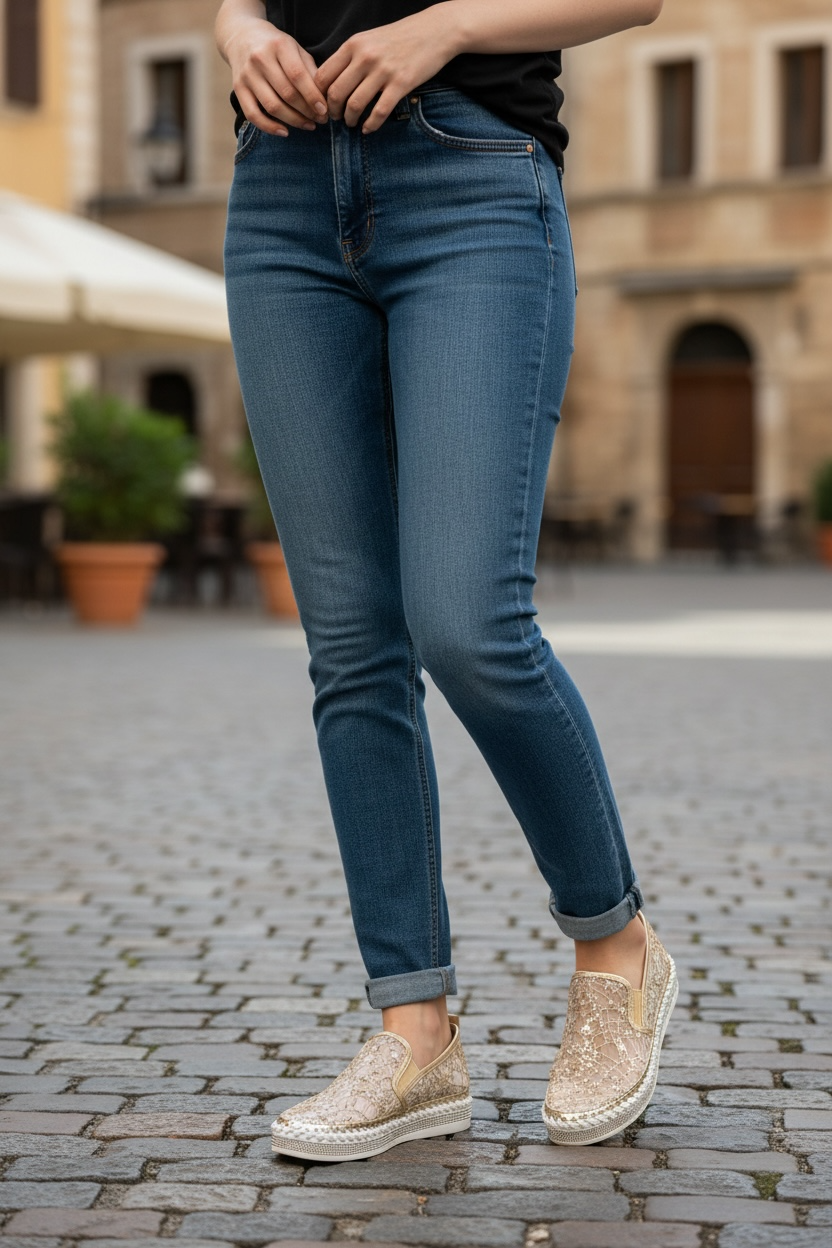 Gold Sparkle Lacy Slip-On