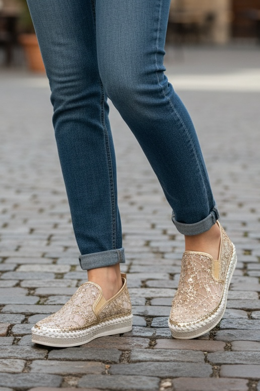 Gold Sparkle Lacy Slip-On