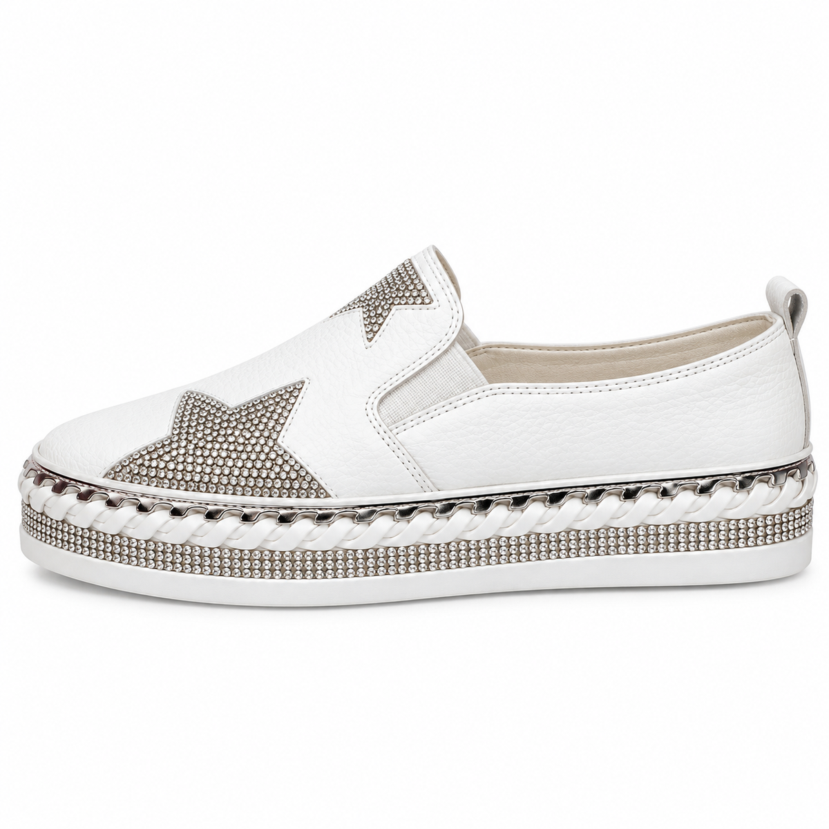 Lavish Collective Crystal Star Leather Sneakers — White