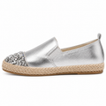 Lavish Collective Leather Jewelled Espadrille Slip-On — Silver