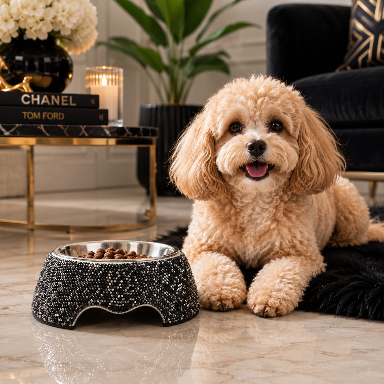 Black Rhinestone Pet Bowl