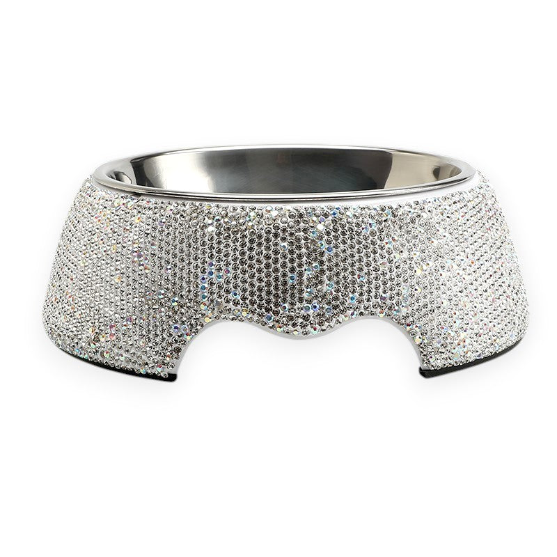 Silver Rhinestone Pet Bowl