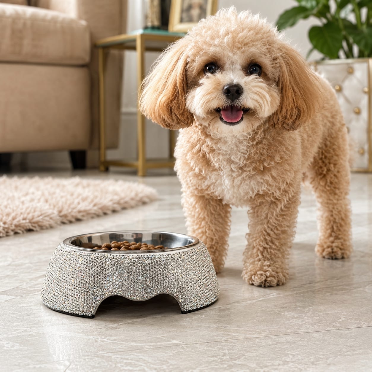 Silver Rhinestone Pet Bowl