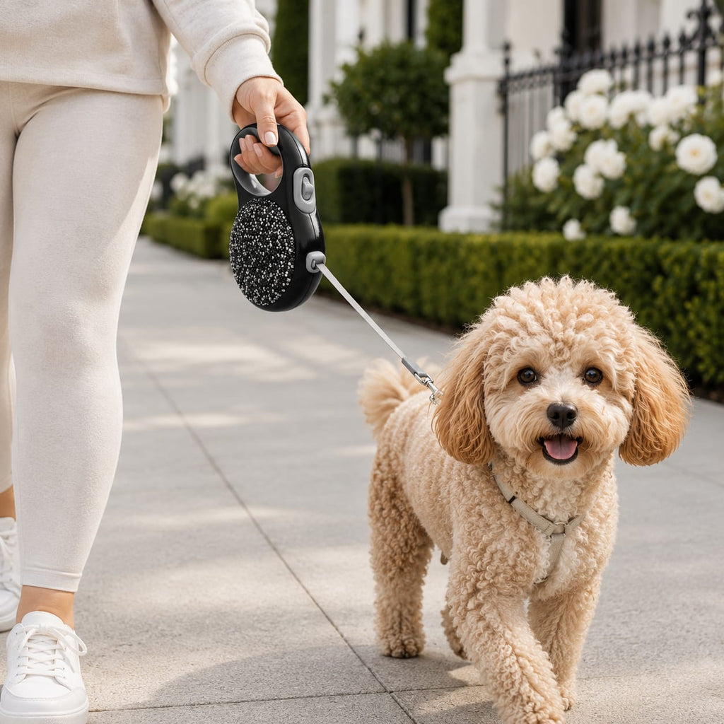 Black Rhinestone Retractable Leash