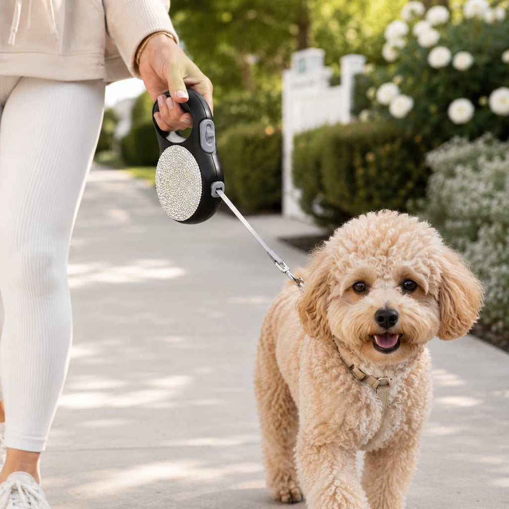 Silver Rhinestone Retractable Leash