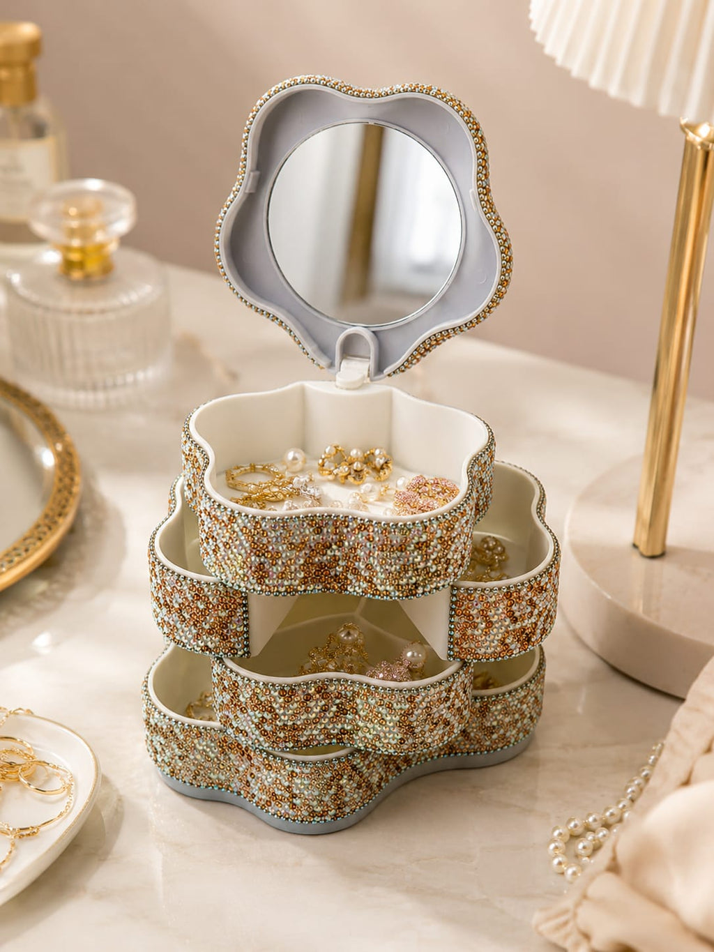 Gold 4 Tiers Star Jewelry Box
