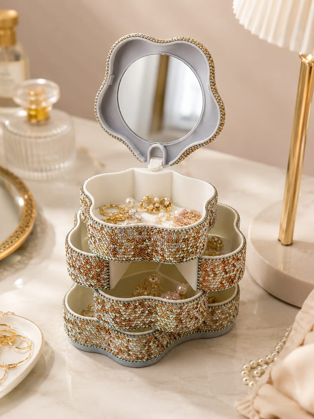 Gold 4 Tiers Star Jewelry Box