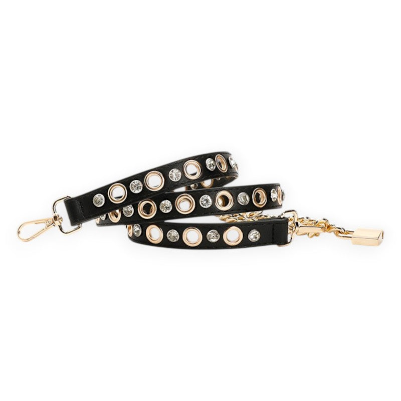 Black PU Eyelet Skinny Belt