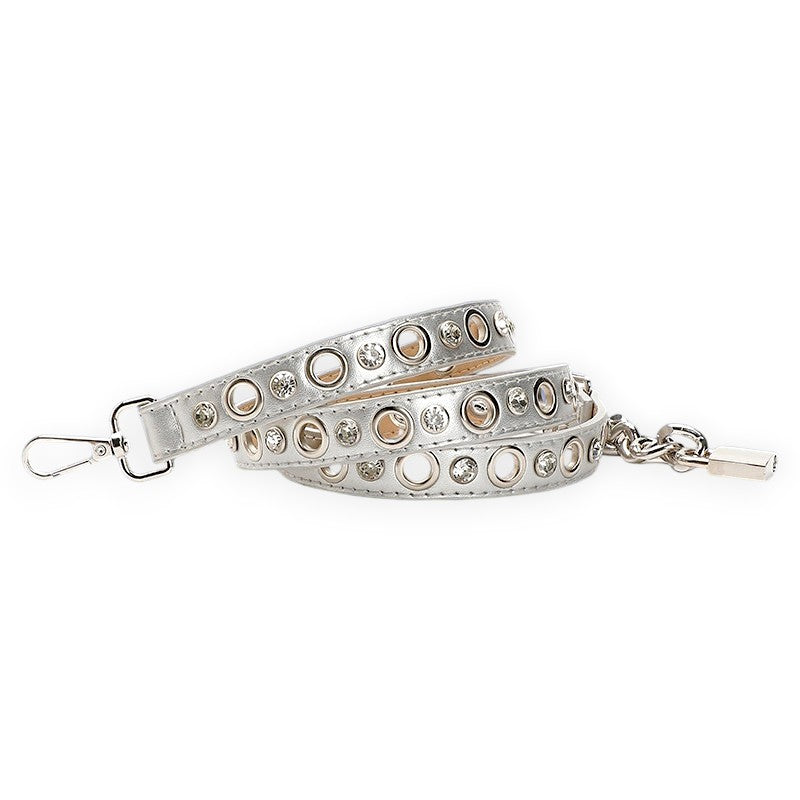 Silver PU Eyelet Skinny Belt