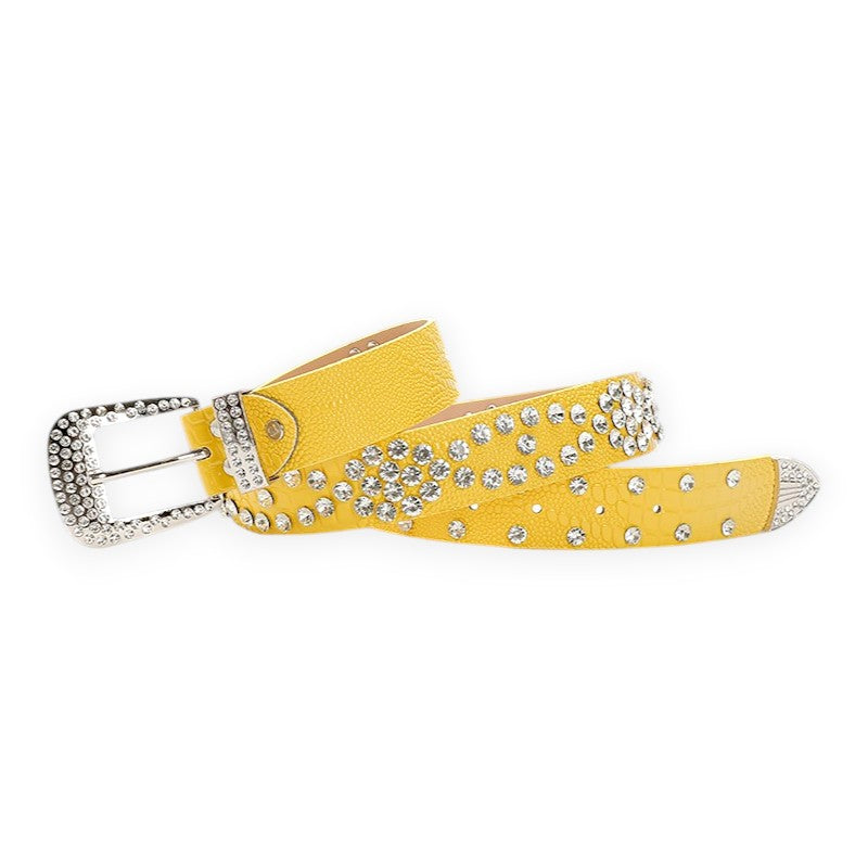 Yellow Crystal PU Leather Belt