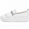 Lavish Collective Fringe Detail Leather Loafer — White