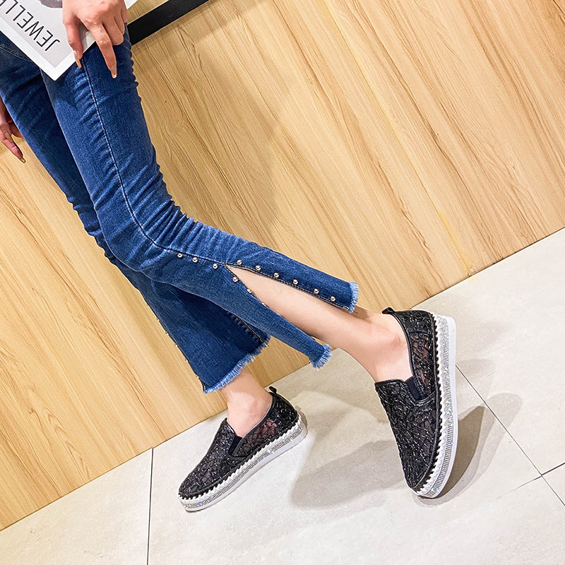 Black Sparkle Lacy Slip-On