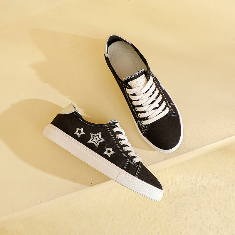 Black Canvas Star Embroidered Sneakers