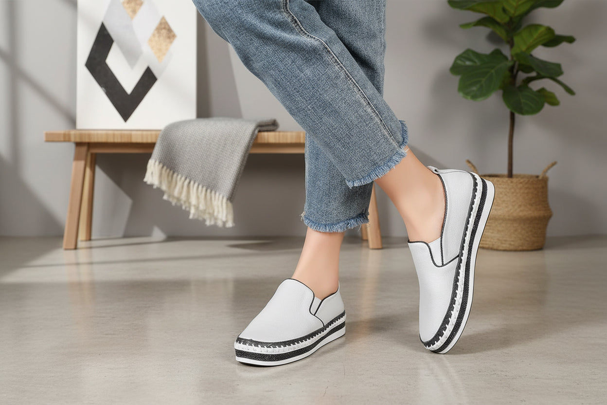 White Leather Classic Harper Slip on