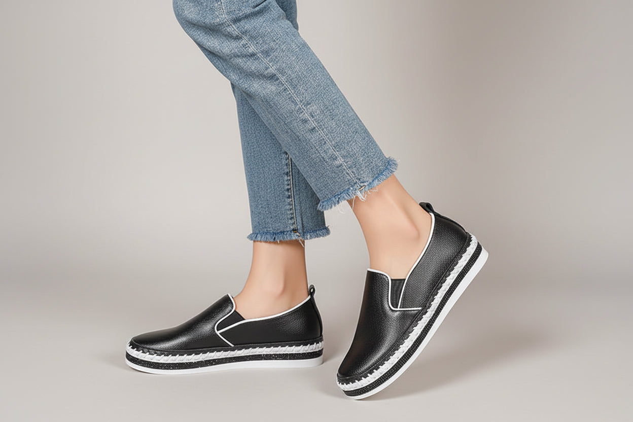 Black Leather Classic Harper Slip on