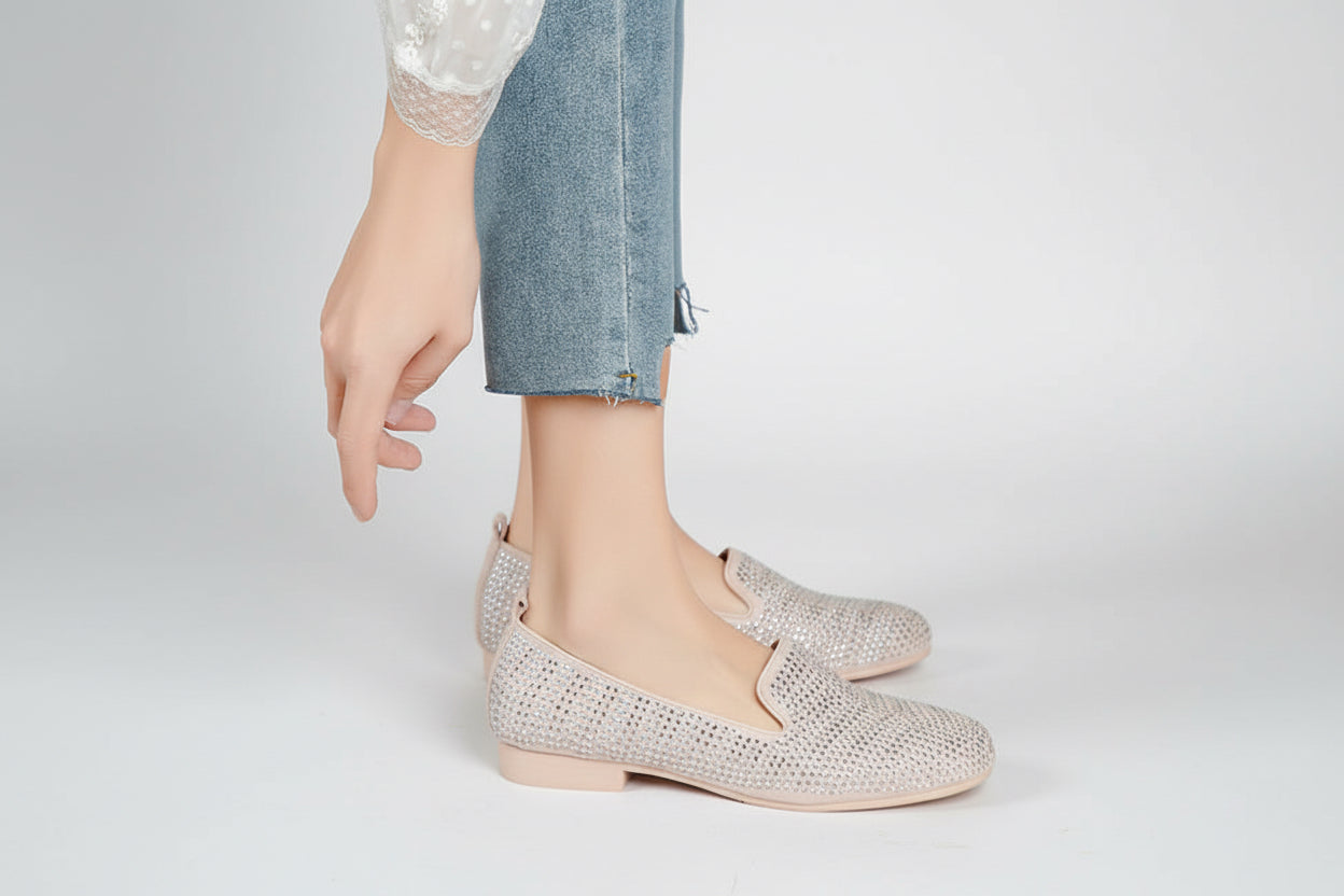 Blush Diamante Suede Slip On