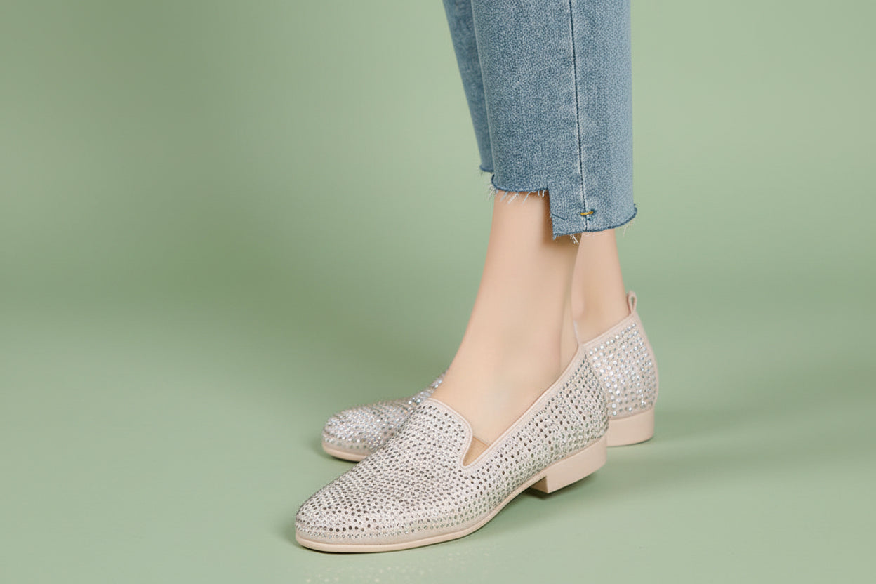 Blush Diamante Suede Slip On