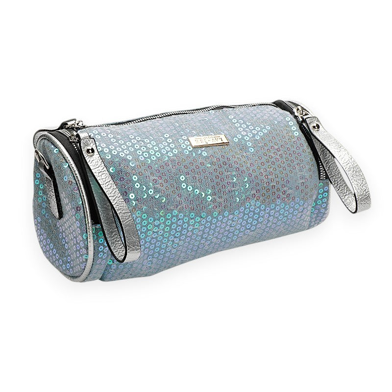 Denim Sequin Covered Barrel Bag