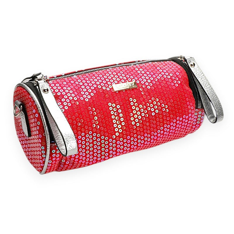 Pink Sequin Covered Barrel Bag