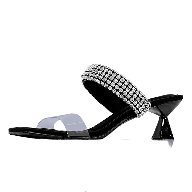 Black Evening Bling Double Strap Heels