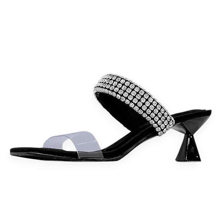 Black Evening Bling Double Strap Heels