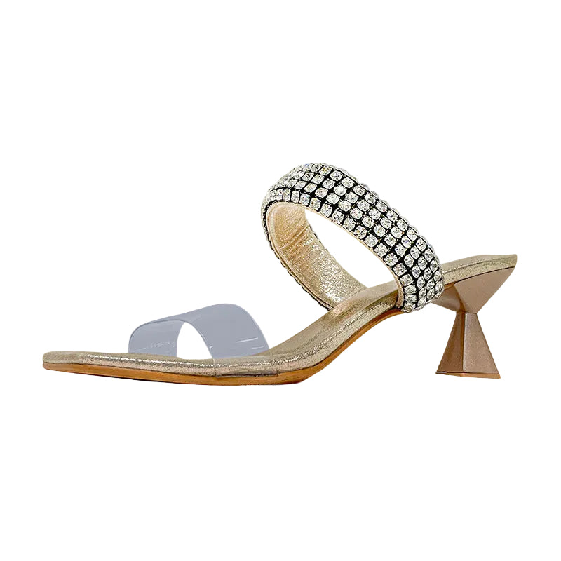 Gold Evening Bling Double Strap Heels