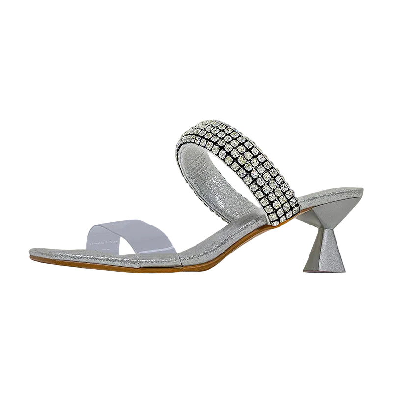 Silver Evening Bling Double Strap Heels