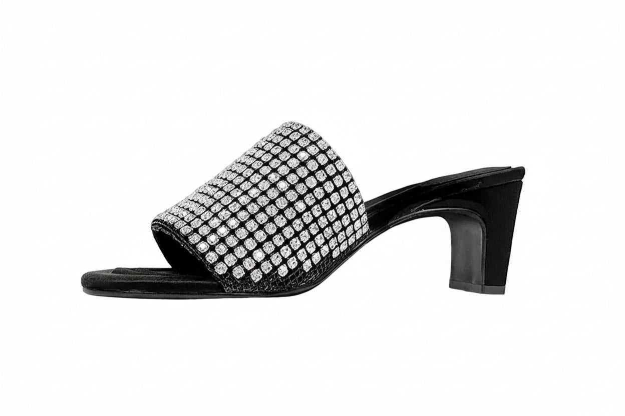 Black Evening Bling Mule Heels