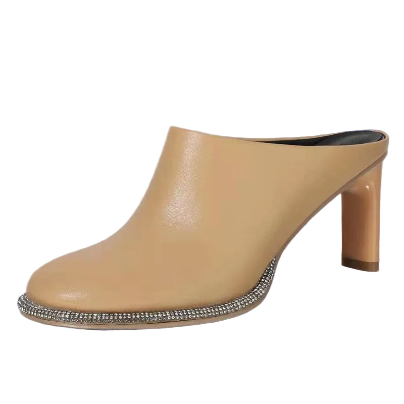 Camel Crystal Sole Leather Mules