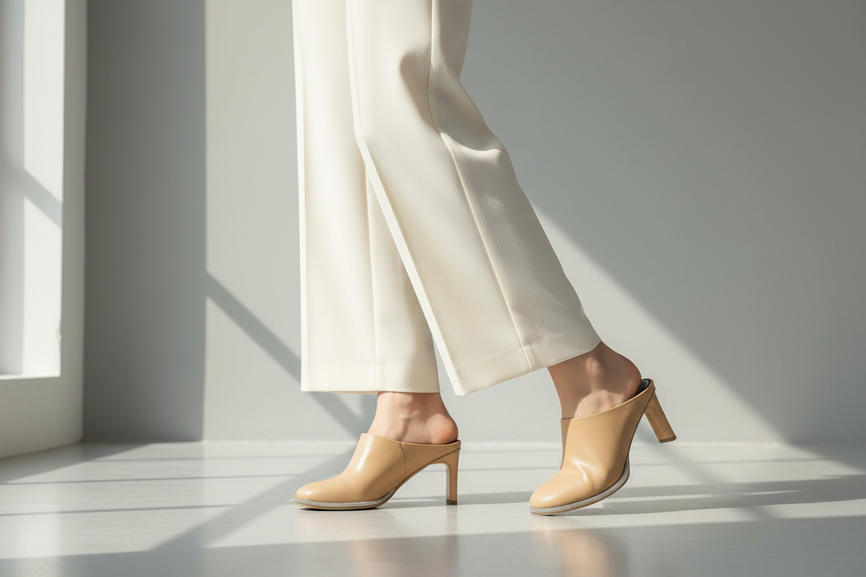 Camel Crystal Sole Leather Mules