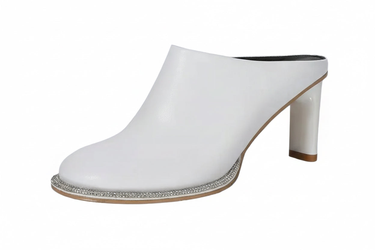 White Crystal Sole Leather Mules
