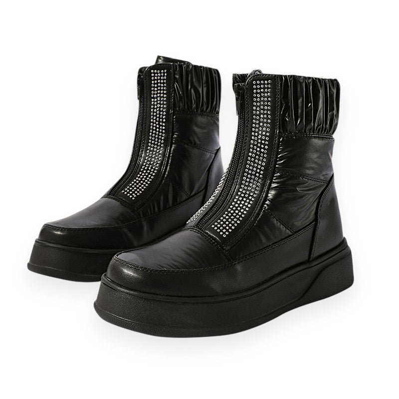 Black Puff Zip Up Boots
