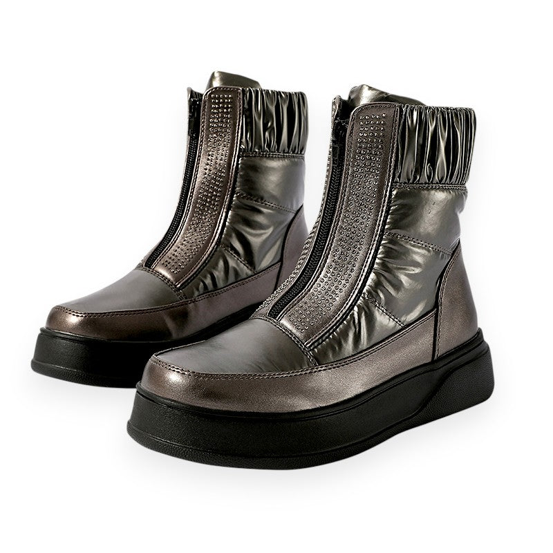 Pewter Puff Zip Up Boots