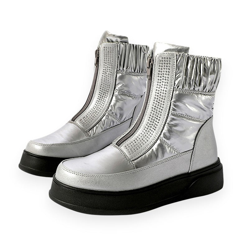 Silver Puff Zip Up Boots