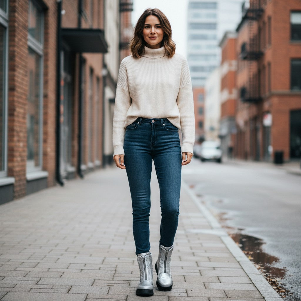 Silver Puff Zip Up Boots