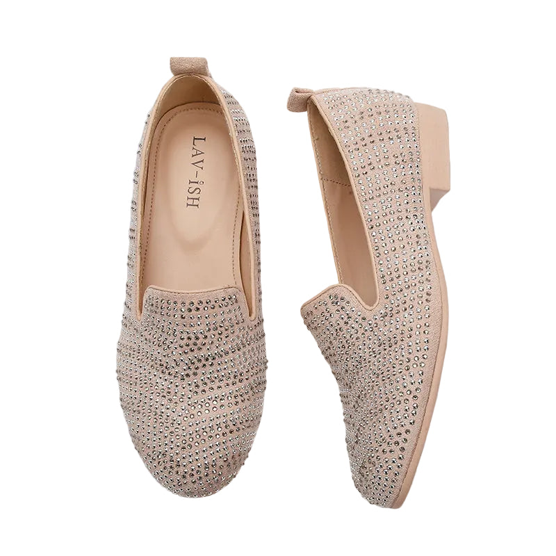 Blush Diamante Suede Slip On
