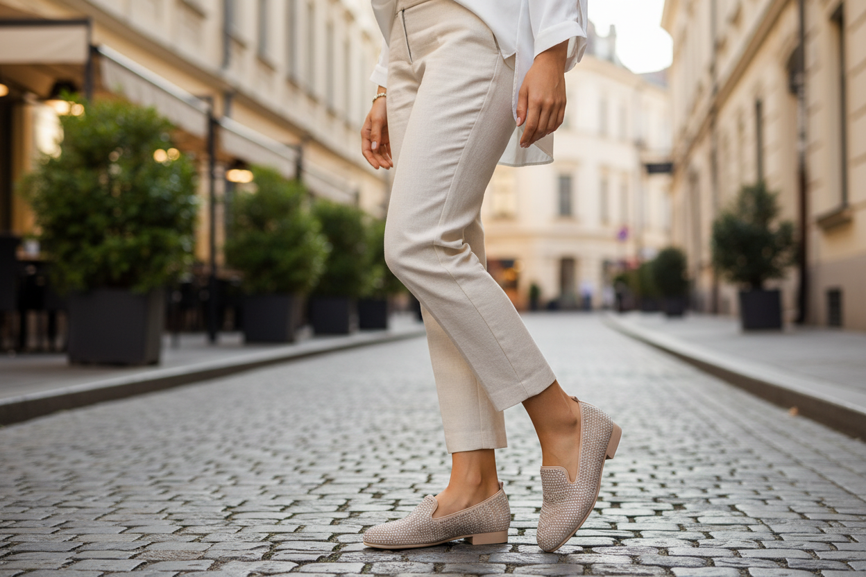 Blush Diamante Suede Slip On