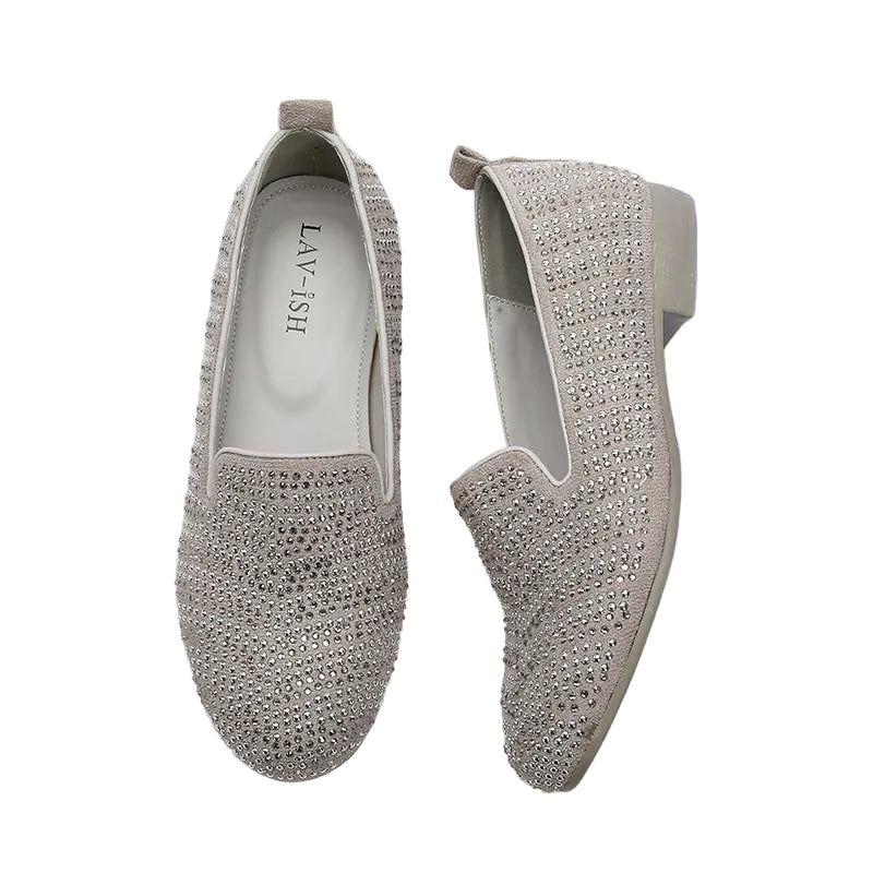 Silver Grey Diamante Suede Slip On