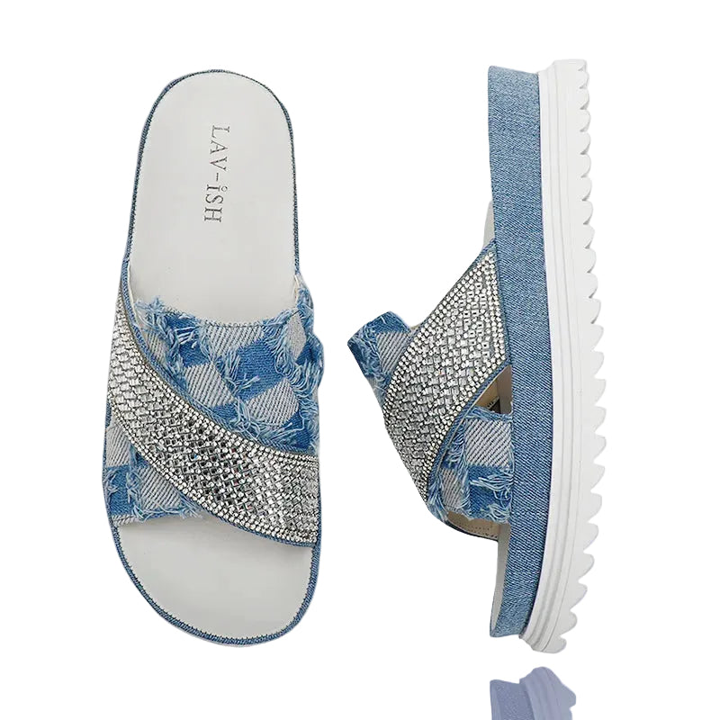Denim Cross Bling Sandals