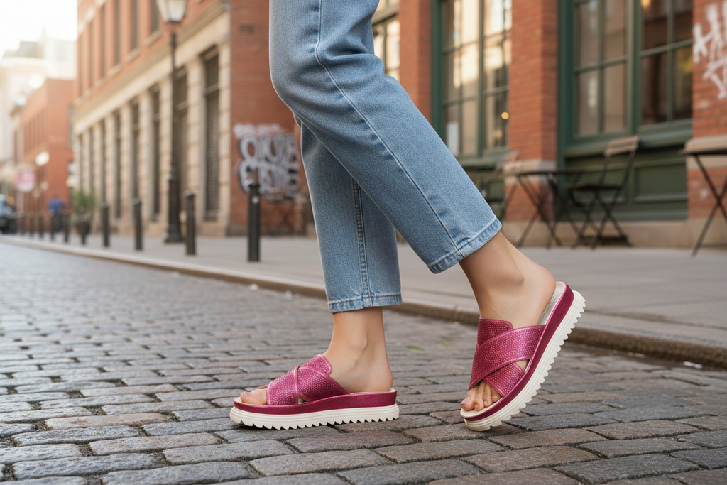 Fuchsia Cross Bling Sandals