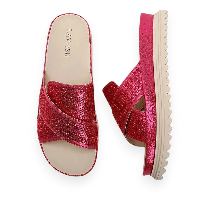 Fuchsia Cross Bling Sandals