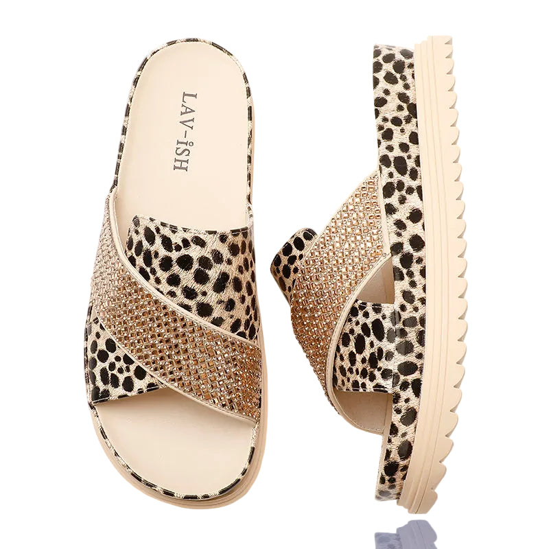 Leopard Cross Bling Sandals