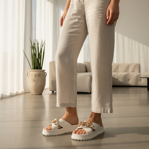 Beige Chain Crossover Slides