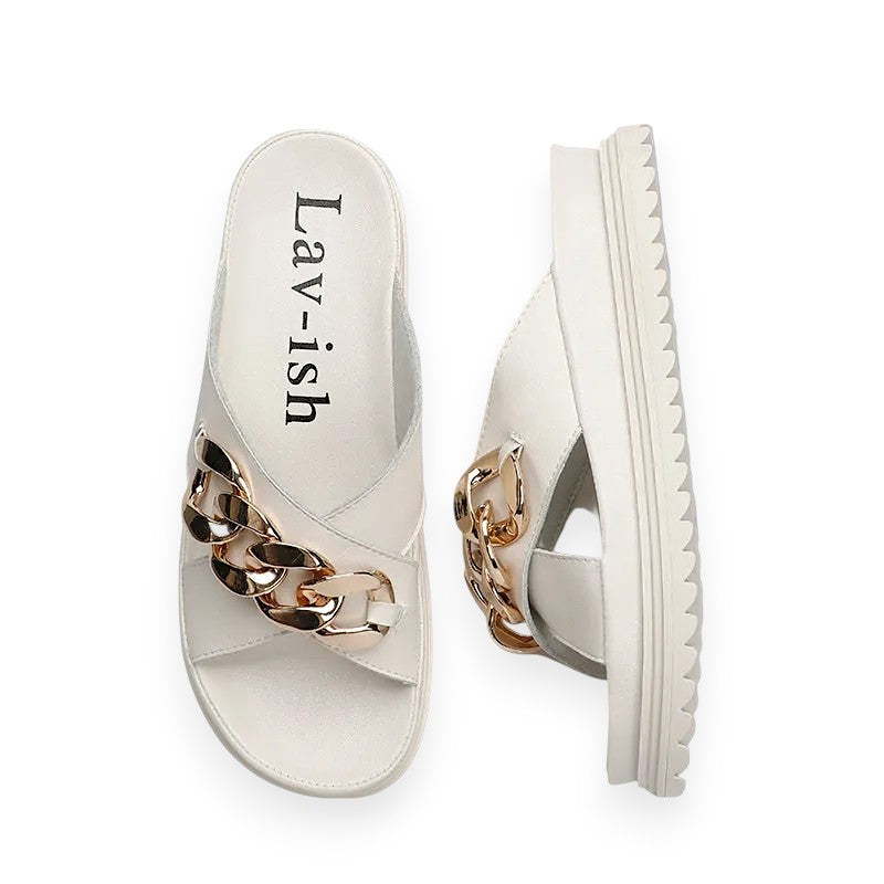 Beige Chain Crossover Slides