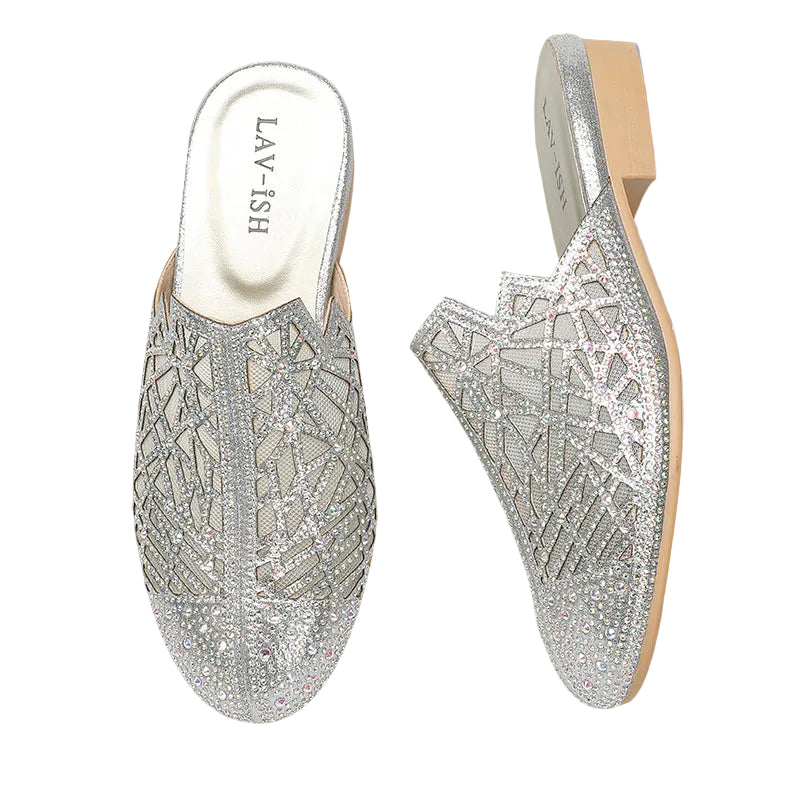 Silver Laser cut Rhinestone Sandals