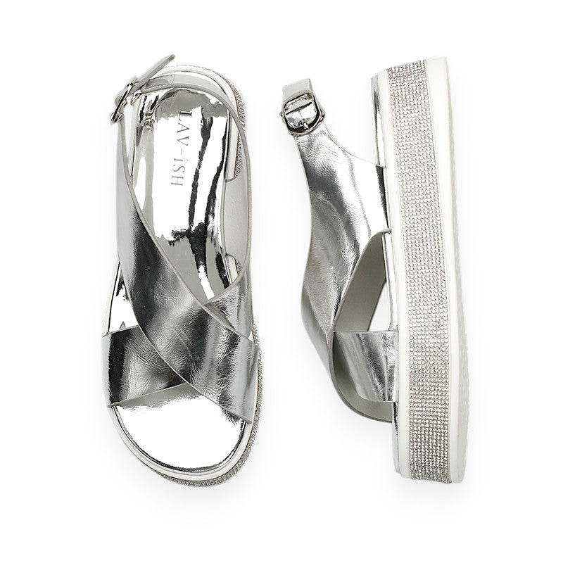 Lavish Collective Criss-Cross Sandals — Silver