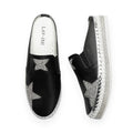 Lavish Collective Rhinestone Star Leather Slides — Black