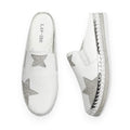 Lavish Collective Rhinestone Star Leather Slides — White